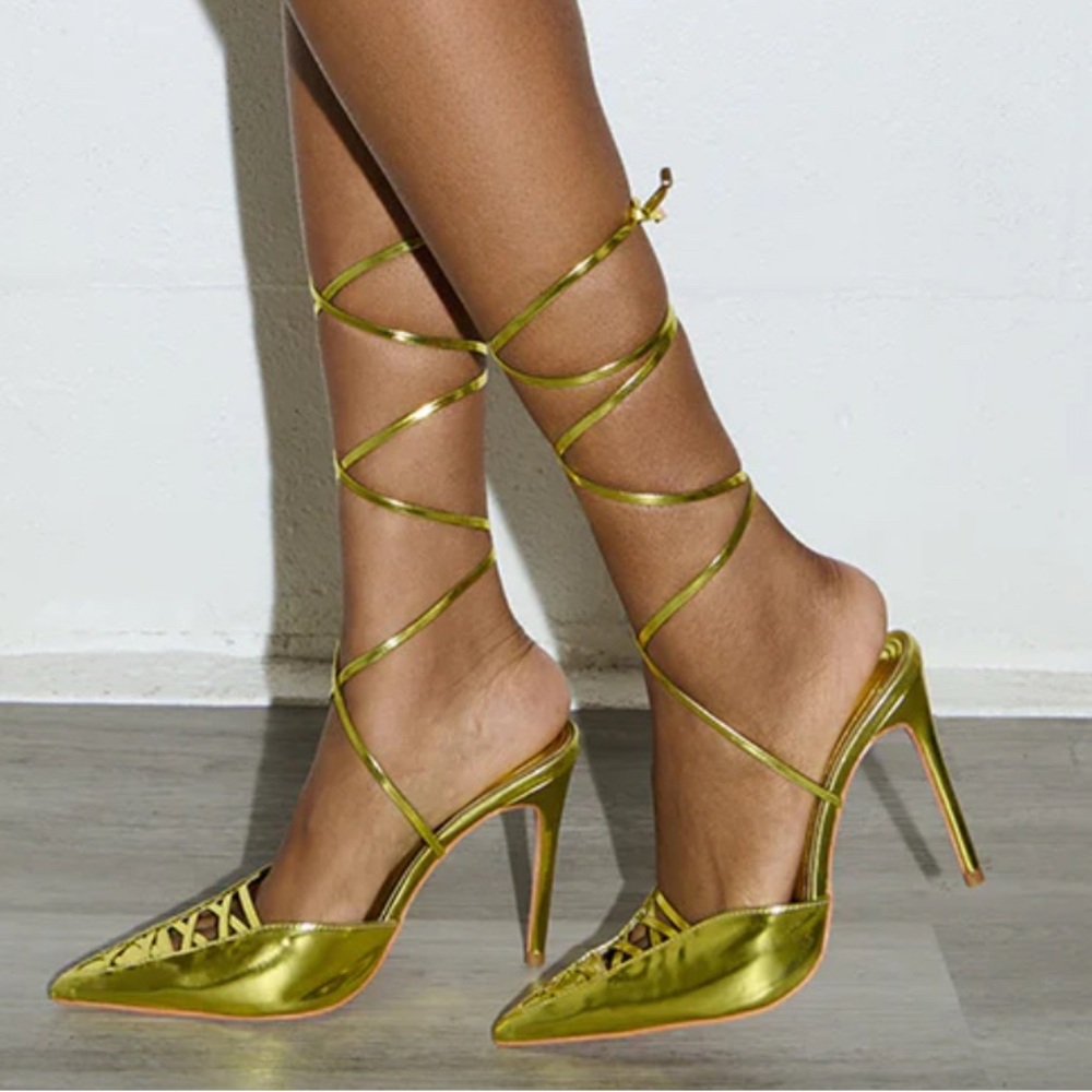 Elegant Gold Lace-Up Stiletto Heels